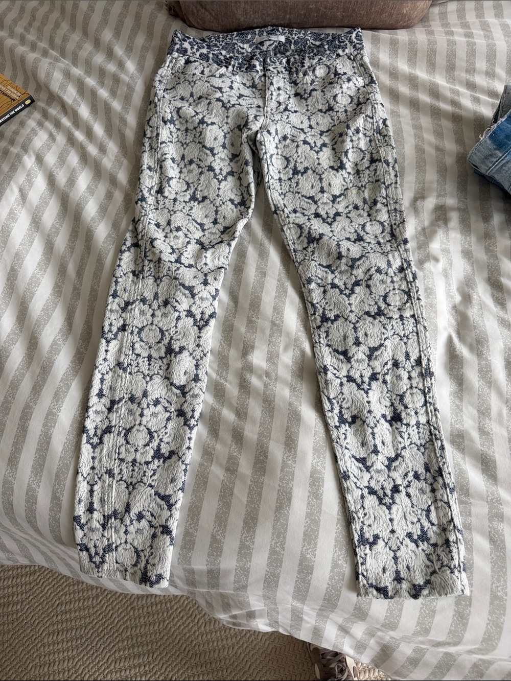 7 For All Mankind Navy and White Floral Straight Leg Jeans
